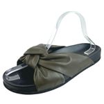 Jenni Kayne  Women's Olive Green Knot Strap Leather Slip On Flat Sandals Size 8 Photo 0