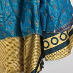 Hand Crafted India Mexicali Reversible Silk Sari Yellow Blue Pattern Wrap Skirt Size L Photo 5