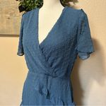 Lulus NWT Next to You Slate Blue Swiss Dot Ruffled Midi Dress Photo 3