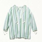 Free People Casa Azul Oversized Striped Green Top Photo 3