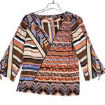 Chico's Shirt Multicolor Geometric Print Blouse Tie Sleeve Top Boho Chic Size M Photo 0