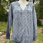 J.Crew  Artist Top Womens size XXS 2XS Blue Floral Notch Ruffle V-Neck Shirt Photo 0