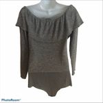 ZARA Off Shoulder Ruffled Knit Bodysuit Heather Gray Size L Cozy Soft Winter Photo 4