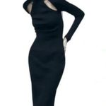 ZARA  knit midi dress Front cutouts Long sleeved Black Size S NWT Stretchy Sleek Photo 11