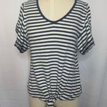 Eyeshadow  Navy White Stripe Tie Front Tee Small Scallop Eyelet Sleeves Photo 0