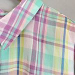 Vintage Plaid Shirt Pastel Plus Size Purple Green Yellow Pointed Collar Casual Photo 7