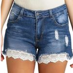 NWT ~ Women's Plus Size Stretch Denim & Lace Blue Jeans Shorts & Frayed Hem ~ 3X Photo 4