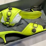Balenciaga Cagole Leather Sandals w/ Buckle NEON GREEN Size 37.5 NEW Photo 8