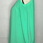Kaari Blue  Green Tie Neck 3/4 Sleeve Cold Shoulder Top Blouse Size M Photo 3