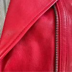 Alice + Olivia  Avril Red Leather Moto Jacket with Attached Hoodie Photo 7