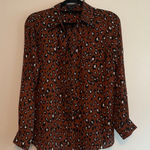 Pleione  Leopard Print Button-Down Blouse Mocha‎ Color Size S Photo 0