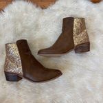 Brown and Glitter Gold Faux Leather Ankle Boots Size 7 Photo 0