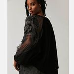 Free People NEW Toni Blouse Black Mesh Lace Trim Super Oversized Photo 4