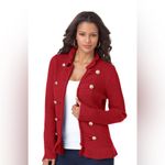 Roaman’s Red Knit Military Style Sweater Jacket Women’s 14/16 Zip Front Holiday Size L Photo 6