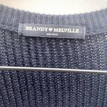 Brandy Melville Ribbed Knit V Neck Pullover Sweater Cotton Navy Blue Photo 4