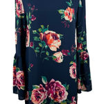 Everly  Womens Navy Floral Bell Sleeve Mini Dress Sz S‎ | Colorful Boho Feminine Photo 0