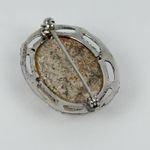 Vintage Natural Stone Agate Oval Brooch Silver Tone Openwork Setting Photo 3