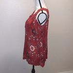 Time And Tru  red rum floral lace up open shoulder blouse Photo 3