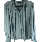 J.Crew Tie-Neck Top In Crepe De Chine Long Sleeve Blue 14 Photo 0