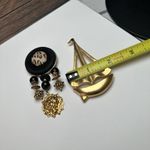 Nautical Sailboat Ship & An Animal Print Beaded Brooch Pin Lot Of 2 Gold Tone Photo 2