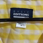 Basic Editions Yellow and White Gingham Button Down Top Size 1X Photo 1