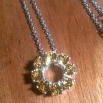 Yellow Swarovski Crystal Sterling Silver Circle Pendant Stainless Steel Necklace Photo 3