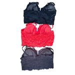 PINK Victoria’s Secret Lace Bralette Set M Black & Red Longline Plunge Size M Photo 1