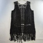 New Mix Cowgirl M Medium Crochet Vest Black Fringe Long Rodeo Whimsigoth Boho Photo 1