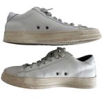 P448 John White Leather Grey Pony Hair Silver Metallic Low Top Sneakers Photo 5