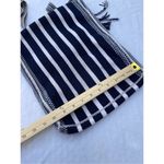 Bohemian woven cotton blend crossbody bag fringe, tie front front. Blue Photo 3