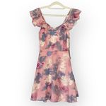 Wildfox  Blair Mini Dress Women's XS Pink Abstract Watercolor V-Neck Ruffle NWT Photo 2