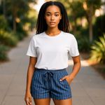 J.Crew Womens Shorts Sz XXL Blue Seaside Indigo Stripe Chambray AV825 Photo 1