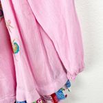 CALESSA Pink Embroidered Lace Hem Front Tassel Tie Long Sleeve Tunic Top Medium Photo 10