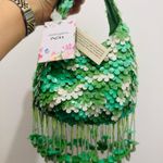 Viral Beaded Bag Made in India Green White Floral Hanging Flower Fringe Photo 0