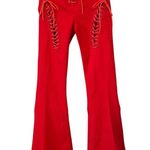 Edikted Engine Red Lace Up Front Flare Leg Jeans, Sz M Photo 3