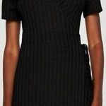 ZARA Trafaluc Black Ribbed Short Sleeve Wrap Mini Dress Small Photo 1