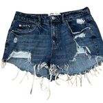 Garage Blue Distressed Jean Shorts with Frayed Hem Photo 0