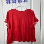 Loft NWOT  Women’s bright orange ruffle sleeve hem v-neck‎ cut blouse top medium Photo 4