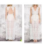 OverMal Women’s Open Back V Neck Sleeveless Maxi Beach Lace Dress Size M. White Size M Photo 1