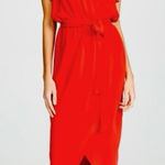 Amanda Uprichard  Red Martinique Midi Dress Ruffle Sleeve Tulip Hem Belt MEDIUM Photo 0