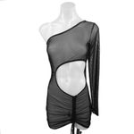 12th Tribe  Tessa Black Mesh Sheer Cutout One Shoulder Cinched Mini Dress Size S Photo 4