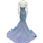 Jessica Angel  Metallic Shimmer Halter Front Slit Gown Blue Size Medium NWT Photo 1