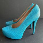 De Blossom Collection  | Teal Faux Leather Woven Texture Platform Heels Sz 10 Photo 2