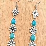 NEW BOHO turquoise floral dangle earrings, turquoise dangle drop earrings flower Photo 1