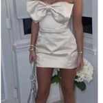 House Of CB  Ariella Satin Crystal Embellished Bow Dress in Ivory Size Small Photo 3