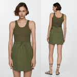 Mango NWT  Combined Parachute Morrone Knit Mini Dress Olive Green Wome's Size XS Photo 1