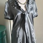 BCBGMAXAZRIA New Women’s  Silky Tailored Satin Ruffled Collard Dressy Blouse Photo 8