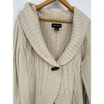 Eddie Bauer Women L Tall Cardigan Sweater Cream Shawl Collar CableKnit Fisherman Photo 1