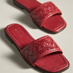 Anthropologie Woven Leather Slide Sandals US 6-6.5 EU 37 Red Photo 0