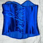 Blue Satin Boned Lace Up Corset Size Medium Photo 7